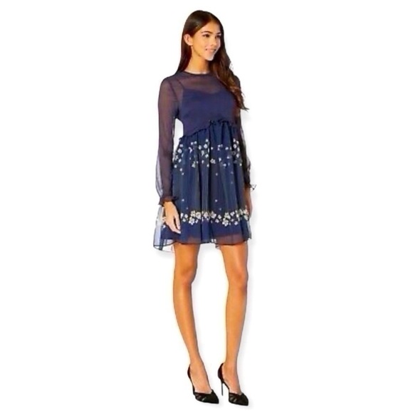NEW Ted Baker Women’s Zumi Dress Pearl Print Navy Long Sleeve Size 1 - Picture 7 of 11